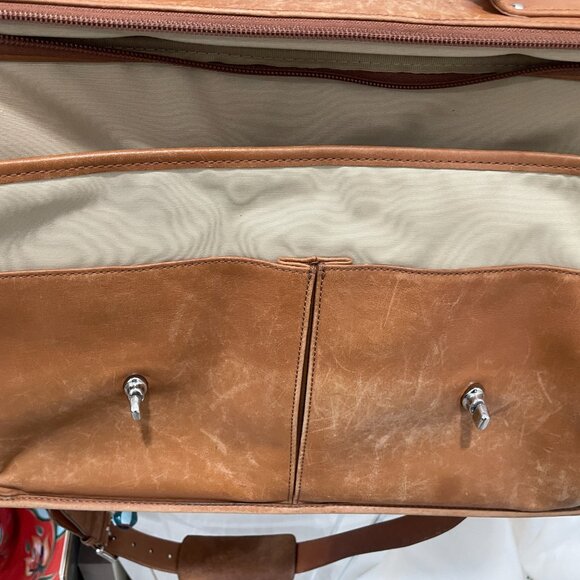 Vintage Coach Tan Leather Laptop Briefcase Messenger Bag Unisex Crossbody Strap - Picture 6 of 14